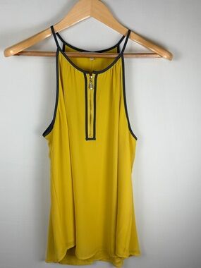 Naked Zebra Yellow Zip Front Sleeveless Blouse Tank Top Womens Large